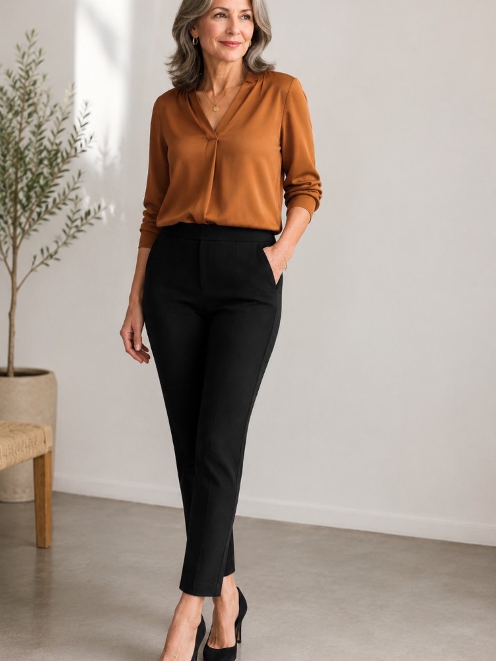 Babaton Black Stretch Pull On Ankle Pants Elastic Waist Size 2
